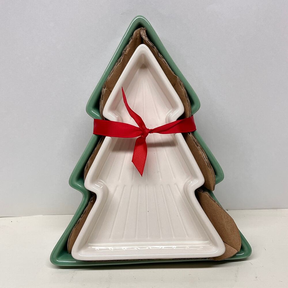 Hallmark Ceramic Christmas Tree Nesting Trays Serving Dishes